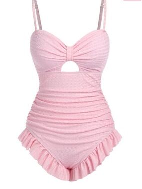 NWT Retro Stage Pink Ruffle Adult XL One Piece Ruching Cutout New!